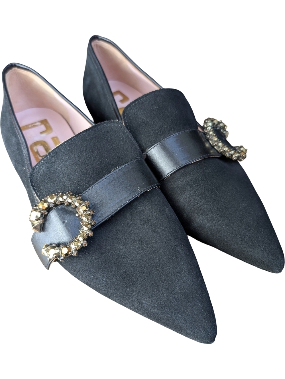 RAS Leather Pointed Flats Embellished Buckle Suede | EU 38 US 7.5/8